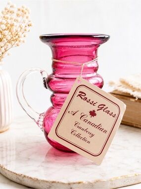 Cranberry Pitcher-Style Vase with Clear Handle